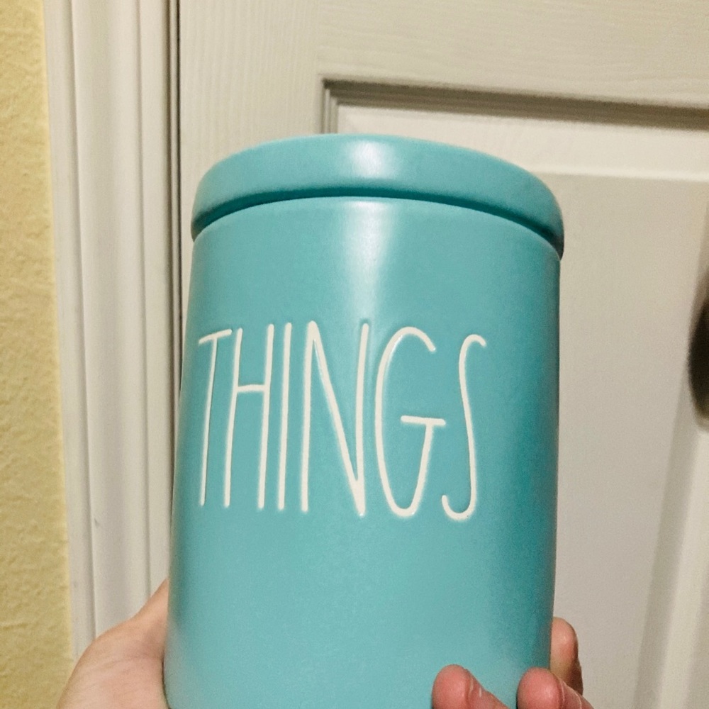 ❤️HTF Rae dunn Tiffany blue/teal things cannister - Picture 3 of 3